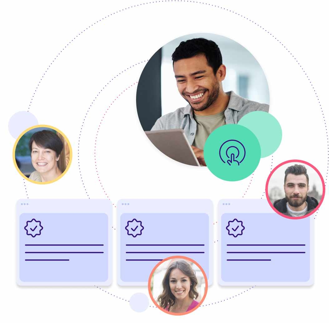 District CMS stylised graphic with four people in circle bubbles